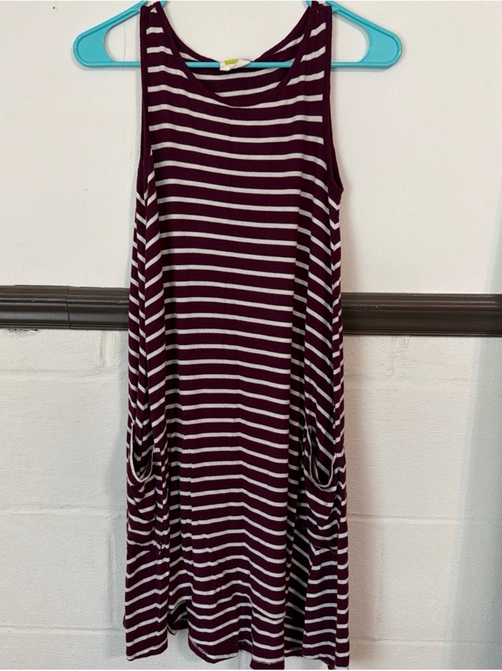 Crazy 8 Sleeveless Striped Swing Dress in Burgundy and White